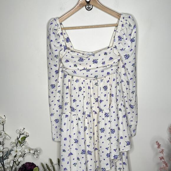 WEWOREWHAT Sammy Asymmetrical Dress Floral Ivory Purple {JJ17} - Picture 3 of 8